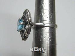 MARVELOUS VINTAGE EARRINGS RING BLUE STONES STERLING SILVER 925 RUSSIAN Size 7