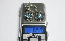 MARVELOUS VINTAGE EARRINGS RING BLUE STONES STERLING SILVER 925 RUSSIAN Size 7