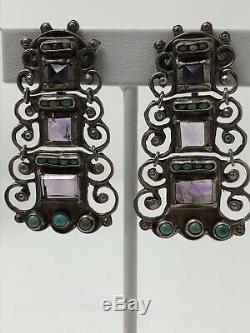 MATL Matilde Poulat Vintage Mexican Sterling Silver Amethyst Turquoise Earrings