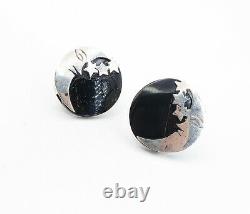MEXICO 925 Silver Vintage Black Onyx Moon & Stars Non Pierce Earrings EG4337