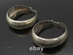 MEXICO 925 Silver Vintage Shiny Smooth Tapered Round Hoop Earrings EG10026