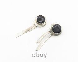 MEXICO 925 Sterling Silver Vintage Black Onyx Modernist Drop Earrings EG9520