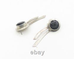 MEXICO 925 Sterling Silver Vintage Black Onyx Modernist Drop Earrings EG9520