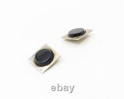 MEXICO 925 Sterling Silver Vintage Black Onyx Non Pierce Earrings EG9045
