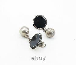 MEXICO 925 Sterling Silver Vintage Black Onyx Twist Drop Earrings EG4035