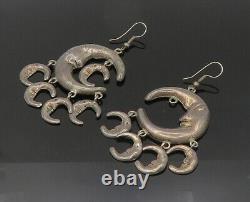 MEXICO 925 Sterling Silver Vintage Crescent Moon Face Drop Earrings EG10673
