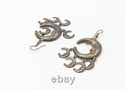 MEXICO 925 Sterling Silver Vintage Crescent Moon Face Drop Earrings EG10673