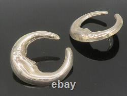 MEXICO 925 Sterling Silver Vintage Crescent Moon Face Drop Earrings EG11478