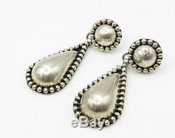 MEXICO 925 Sterling Silver Vintage Domed Tear Drop Stud Drop Earrings E2925