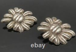 MEXICO 925 Sterling Silver Vintage Flower Motif Non Pierce Earrings EG6907