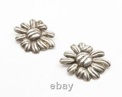 MEXICO 925 Sterling Silver Vintage Flower Motif Non Pierce Earrings EG6907