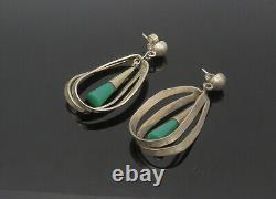 MEXICO 925 Sterling Silver Vintage Green Onyx Split Dangle Earrings EG11073