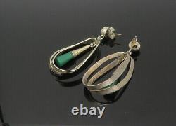 MEXICO 925 Sterling Silver Vintage Green Onyx Split Dangle Earrings EG11073