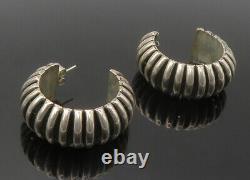 MEXICO 925 Sterling Silver Vintage Round Split Shank J-Hoop Earrings EG7415