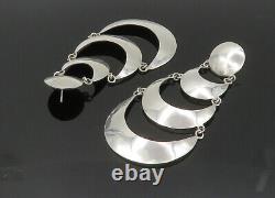 MEXICO 925 Sterling Silver Vintage Shiny Heavy Smooth Drop Earrings EG10721