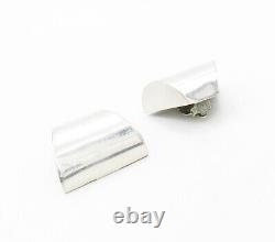 MEXICO 925 Sterling Silver Vintage Shiny Modernist Non Pierce Earrings- EG8225