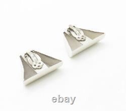 MEXICO 925 Sterling Silver Vintage Shiny Modernist Non Pierce Earrings- EG8225