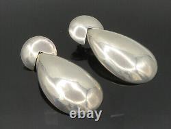 MEXICO 925 Sterling Silver Vintage Shiny Pear Shape Dangle Earrings EG11559