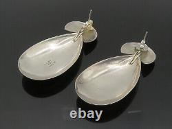 MEXICO 925 Sterling Silver Vintage Shiny Pear Shape Dangle Earrings EG11559