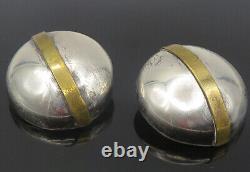MEXICO 925 Sterling Silver Vintage Two Tone Round Non Pierce Earrings EG6170
