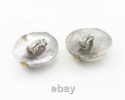 MEXICO 925 Sterling Silver Vintage Two Tone Round Non Pierce Earrings EG6170
