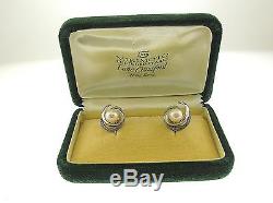 Mikimoto Vintage 7.1 MM Pearls Earrings Sterling Silver Mountings Org. Box