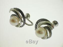 Mikimoto Vintage 7.1 MM Pearls Earrings Sterling Silver Mountings Org. Box