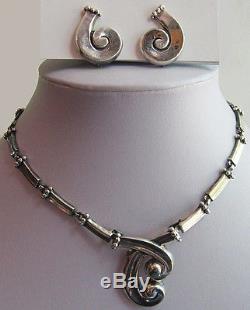 Margot De Taxco Vintage Mexico Sterling Convertible Necklace Pin & Earrings Set