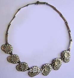 Margot De Taxco Vtg Mexico Sterling Enamel Flower Necklace Bracelet Earrings Set
