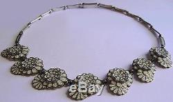 Margot De Taxco Vtg Mexico Sterling Enamel Flower Necklace Bracelet Earrings Set
