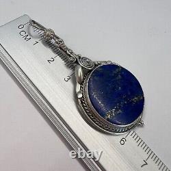 Massive Vintage Jewelry Earrings Sterling Silver 925 Lapis Lazuli Gemstone 18.7g