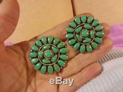 Massive Vintage Navajo Royston Turquoise Sterling Silver Cluster Earrings 1.5