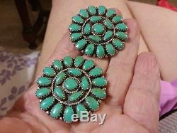 Massive Vintage Navajo Royston Turquoise Sterling Silver Cluster Earrings 1.5