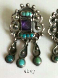 Matl Vintage MS-12 M. Regis Mexican Sterling Silver Amethyst/Turq. Earrings