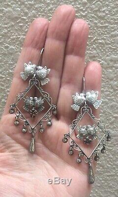 Mexican Vintage Style Sterling Silver Love Bird Flower Frida Earrings