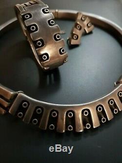 Mexico VTG Sterling Silver 925 Modernist Brutalist Necklace Bracelet Earrings