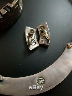 Mexico VTG Sterling Silver 925 Modernist Brutalist Necklace Bracelet Earrings
