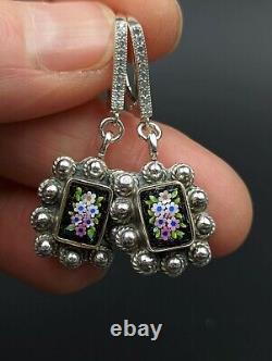 Micromosaic Earrings Silver Sterling Cubic Zirconia CZ Italy Grand Tour