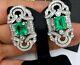Mid-century Vintage 7.10tcw Colombian Emerald & Shiny White Cz Stud Fine Earring
