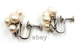 Mikimoto Pearl & Sterling Silver Screw Back Earrings Fine Vintage Jewellery