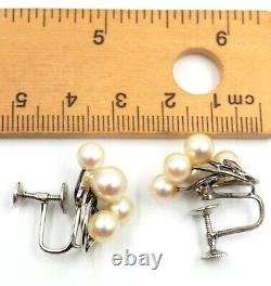 Mikimoto Pearl & Sterling Silver Screw Back Earrings Fine Vintage Jewellery
