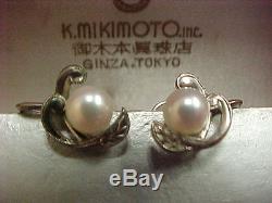 Mikimoto Pearl earrings Antique screwback style Sterling Silver Vintage