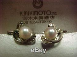 Mikimoto Pearl earrings Antique screwback style Sterling Silver Vintage