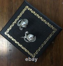 Mikimoto Vintage Sterling Silver Cultured Pearl Screw Back Earrings