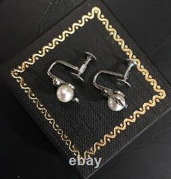 Mikimoto Vintage Sterling Silver Cultured Pearl Screw Back Earrings