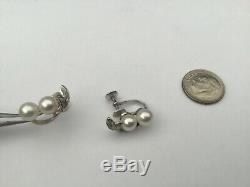 Mikimoto Vintage Sterling Silver Double Pearl Screwback Earrings With Box