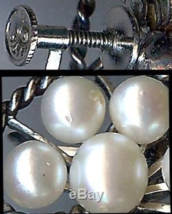 Mikimoto Vintage Sterling Silver & Pearl Curved Screwback Earrings