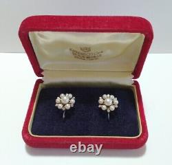 Mikimoto Vintage Sterling Silver Pearl Screwback Earrings In Original Velvet Box