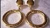 Monet Jumbo Tube Hoop Clip On Earrings Gold Tone Vintage Oval Buttons