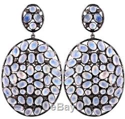 Moonstone Dangle Earrings Diamond Sterling Silver Earrings Vintage Style Jewelry
